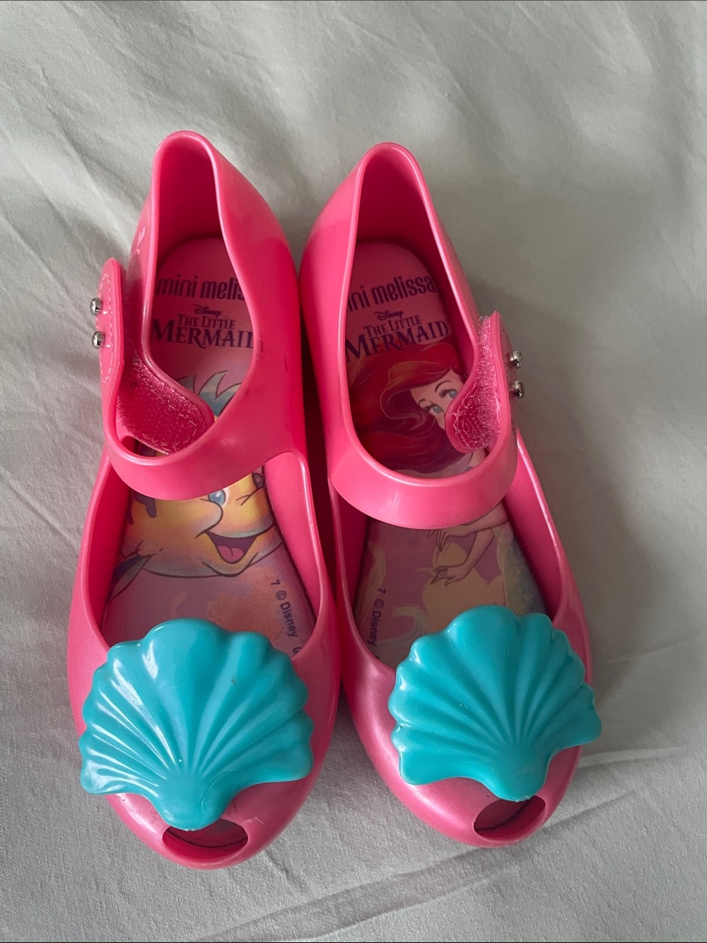 Mini Melissa Pink Jelly Mary Jane Shoes with Blue Shell Appliques Little Mermaid